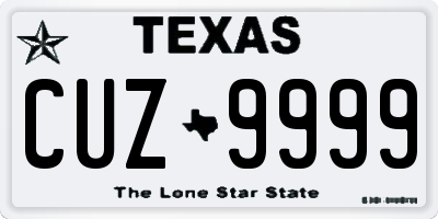 TX license plate CUZ9999