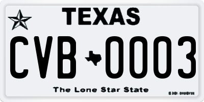 TX license plate CVB0003