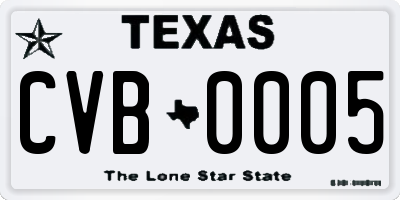 TX license plate CVB0005