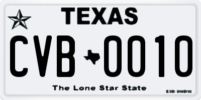 TX license plate CVB0010