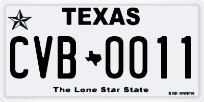 TX license plate CVB0011