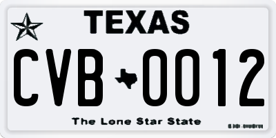 TX license plate CVB0012