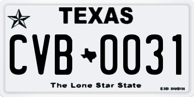 TX license plate CVB0031
