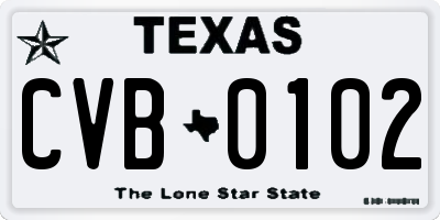 TX license plate CVB0102
