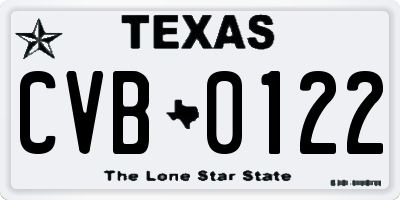 TX license plate CVB0122