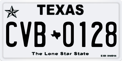 TX license plate CVB0128