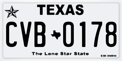 TX license plate CVB0178