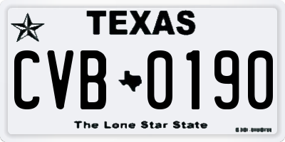 TX license plate CVB0190