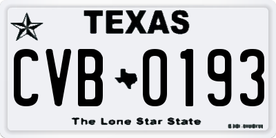TX license plate CVB0193