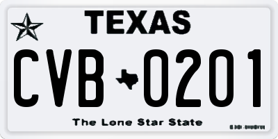 TX license plate CVB0201