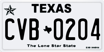 TX license plate CVB0204