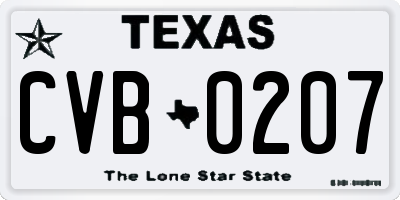 TX license plate CVB0207