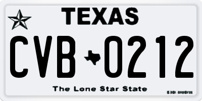 TX license plate CVB0212