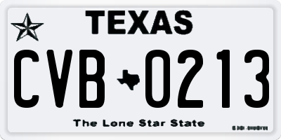 TX license plate CVB0213