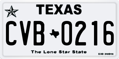 TX license plate CVB0216