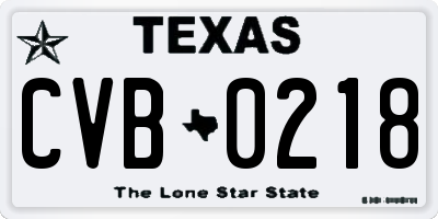 TX license plate CVB0218