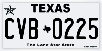 TX license plate CVB0225