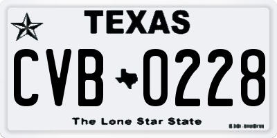 TX license plate CVB0228