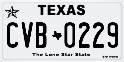 TX license plate CVB0229