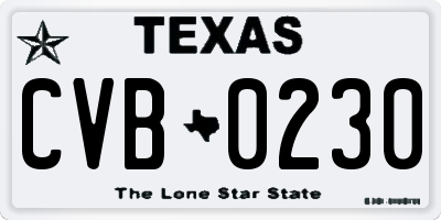 TX license plate CVB0230