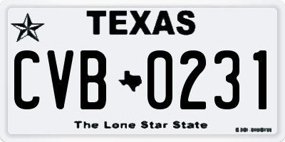 TX license plate CVB0231