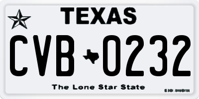 TX license plate CVB0232