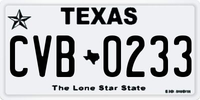 TX license plate CVB0233