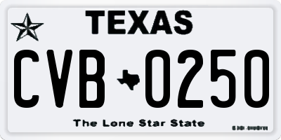 TX license plate CVB0250