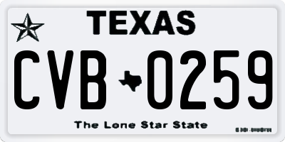 TX license plate CVB0259