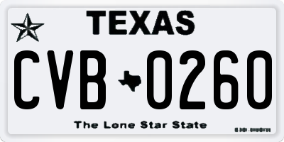 TX license plate CVB0260