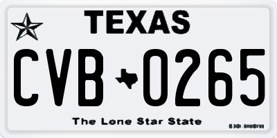 TX license plate CVB0265