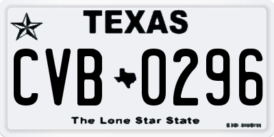 TX license plate CVB0296