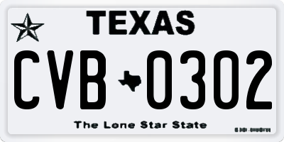 TX license plate CVB0302