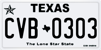 TX license plate CVB0303