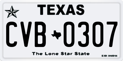 TX license plate CVB0307