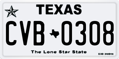 TX license plate CVB0308