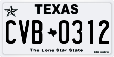 TX license plate CVB0312