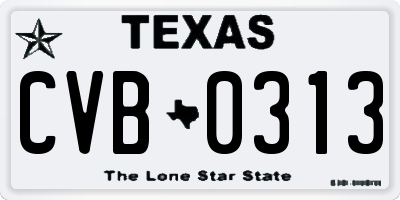 TX license plate CVB0313