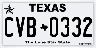 TX license plate CVB0332