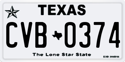 TX license plate CVB0374