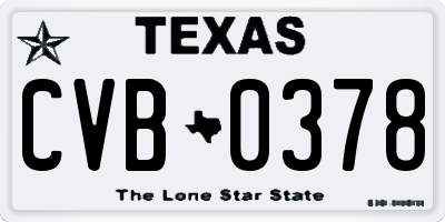 TX license plate CVB0378