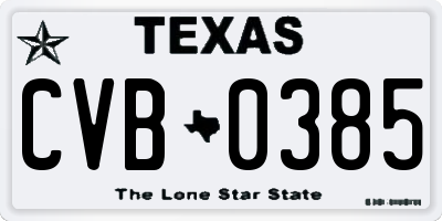 TX license plate CVB0385