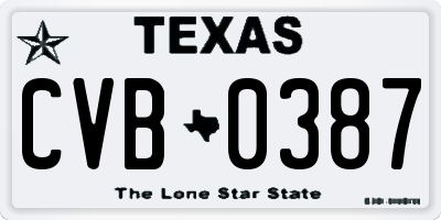 TX license plate CVB0387
