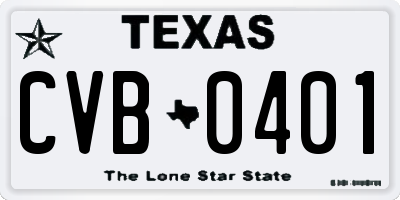 TX license plate CVB0401