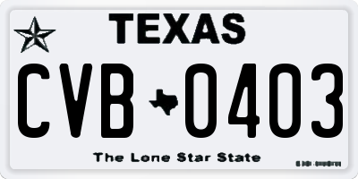 TX license plate CVB0403