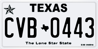 TX license plate CVB0443