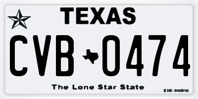 TX license plate CVB0474