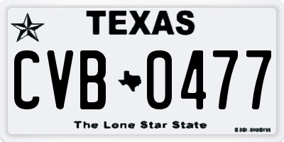 TX license plate CVB0477