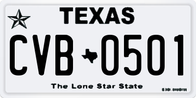 TX license plate CVB0501