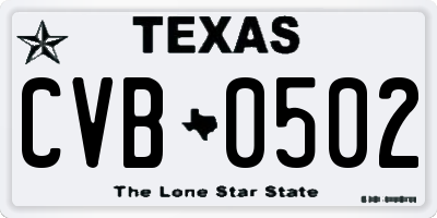 TX license plate CVB0502